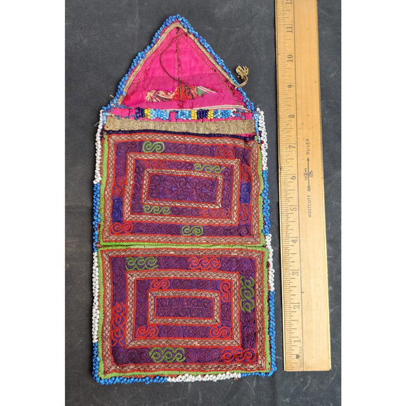 Kuchi Embroidered Pouch Wallet Central Asian Handmade Beaded Pink Purple - Picture 3 of 8